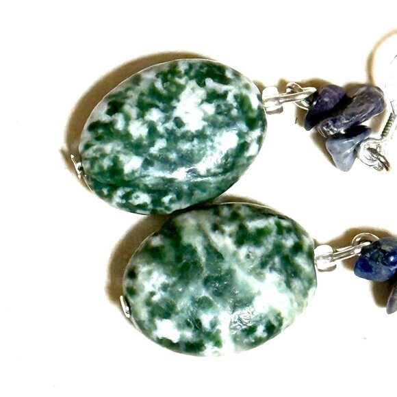 2/$20, Genuine Green Tree Agate & Lapis Lazuli Gemstone Sterling Silver Earrings - Picture 5 of 11